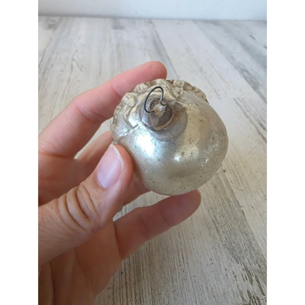 Antique head child milk glass eyes mercury glass ornament Xmas tree